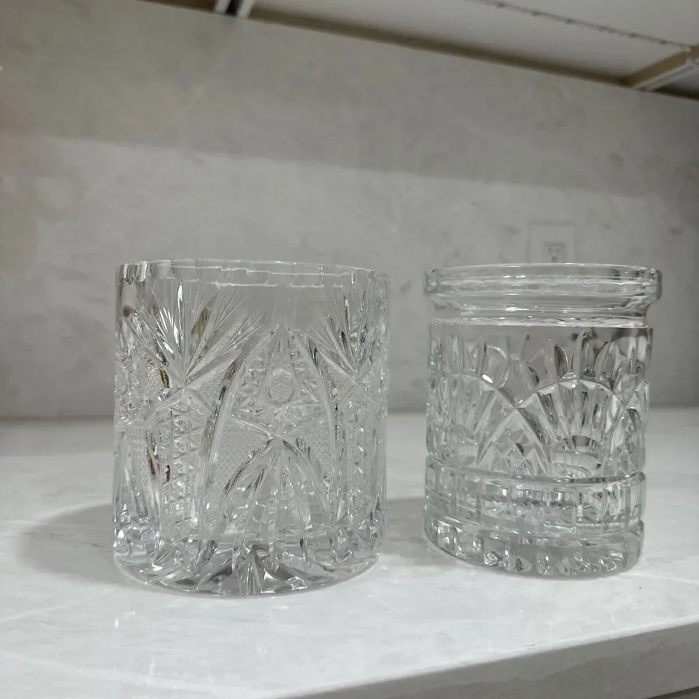 Pair Crystal Clear Industries 24% Lead Crystal Jar - Edinburgh Pattern 5” Star